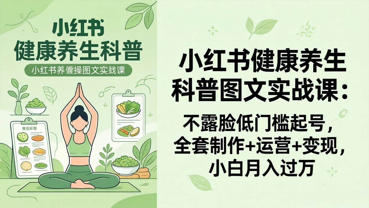（18033期）2026小红书健康养生科普图文实战课：不露脸低门槛起号，全套制作+运营+变现，小白月入过万-优优云网创