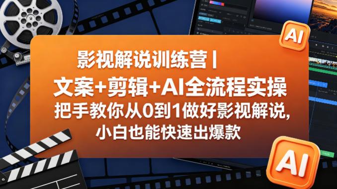 影视解说训练营｜文案+剪辑+AI全流程实操，把手教你从0到1做好影视解说，小白也能快速出爆款-小白项目网