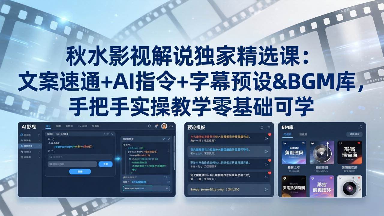 （18080期）秋水影视解说独家精选课：文案速通+AI指令+字幕预设+BGM库，手把手实操教学零基础可学-鹊桥梦网创