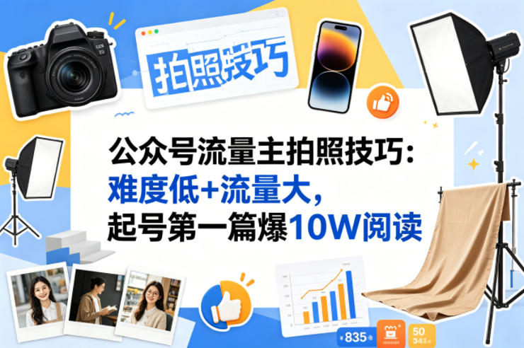 公众号流量主之拍照技巧赛道，难度低+流量大，起号第一篇就爆了10w阅读-多课资源站