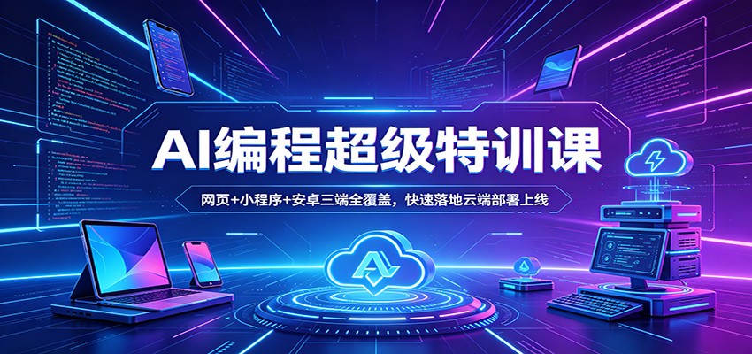 AI编程超级特训课：网页+小程序+安卓三端全覆盖，快速落地云端部署上线-极栈网络