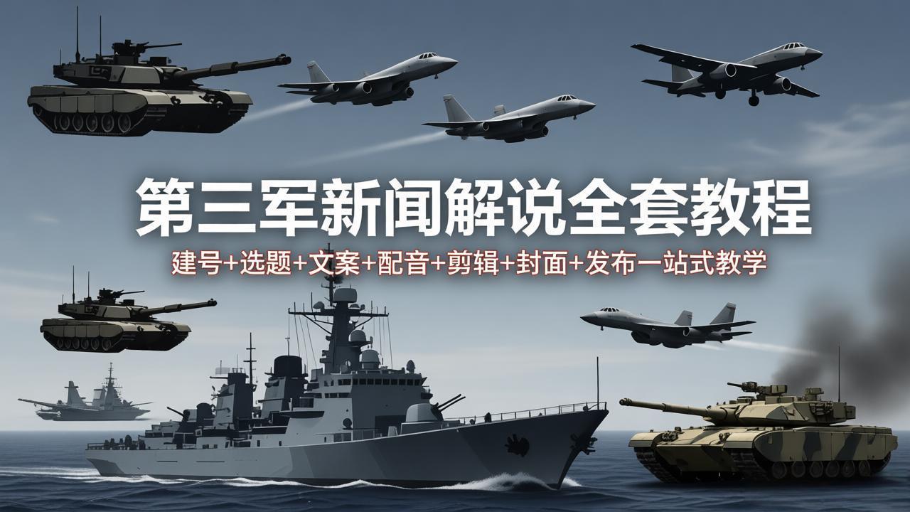 第三军迷新闻解说全套教程：建号+选题+文案+配音+剪辑+封面+发布一站式教学-多课资源站