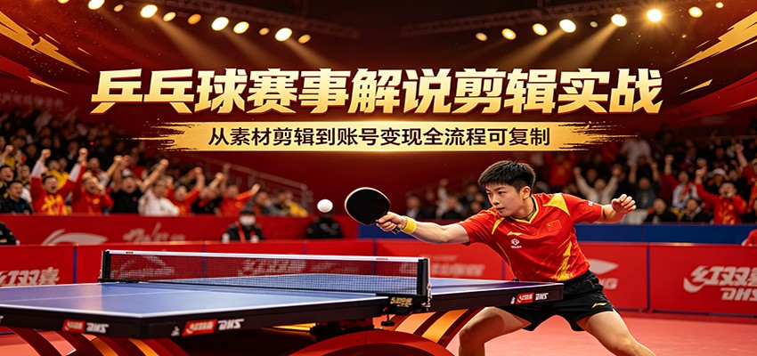 乒乓球赛事解说剪辑实战，从素材剪辑到账号变现全流程可复制-小白项目网