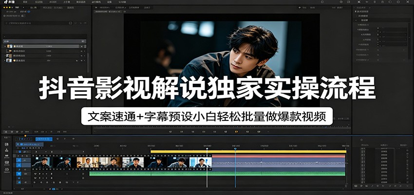 抖音影视解说独家实操流程，文案速通+字幕预设小白轻松批量做爆款视频-小白项目网