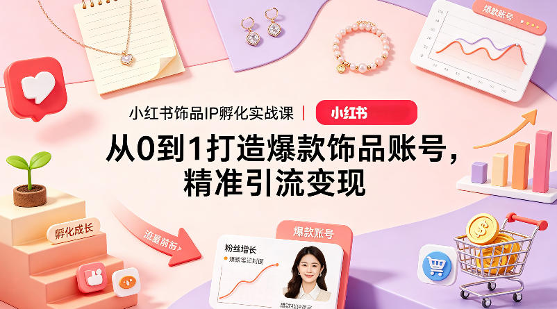 小红书饰品IP孵化实战课｜从0到1打造爆款饰品账号，精准引流变现-90网