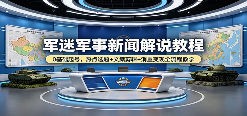 军迷军事新闻解说教程：0基础起号，热点选题+文案剪辑+消重变现全流程教学-小白项目网