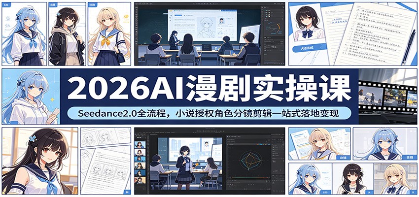 2026AI漫剧实操课：Seedance2.0全流程，小说授权角色分镜剪辑一站式落地变现-极栈网络
