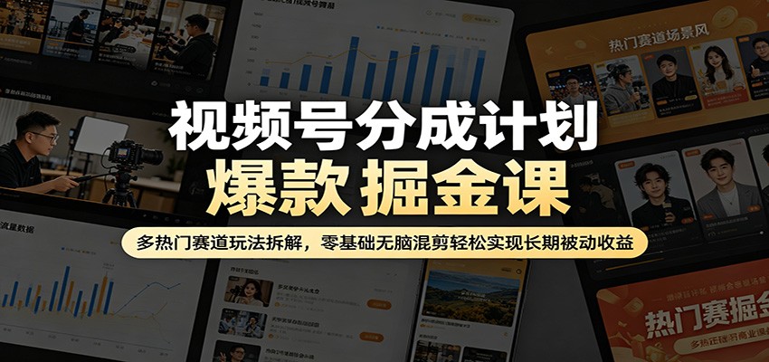 视频号分成计划爆款掘金课：多热门赛道玩法拆解，零基础无脑混剪轻松实现长期被动收益-小白项目网