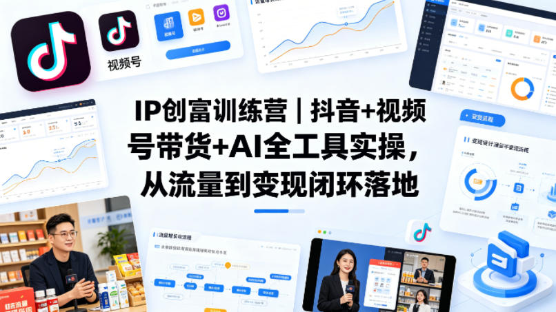 IP创富训练营｜抖音+视频号带货+AI全工具实操，从流量到变现闭环落地-90网