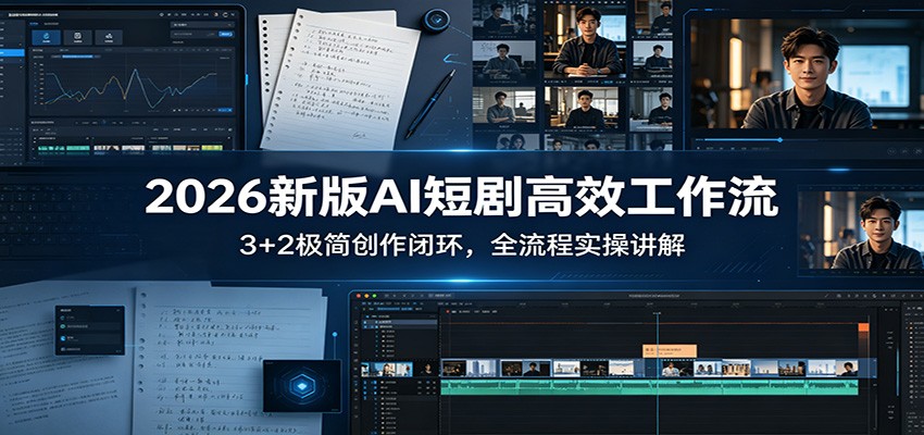 2026新版AI短剧高效工作流：3+2极简创作闭环，全流程实操讲解-极栈网络