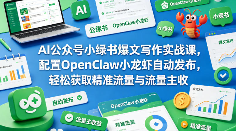 AI公众号小绿书爆文写作实战课，配置OpenClaw小龙虾自动发布，轻松获取精准流量与流量主收益-优优云网创