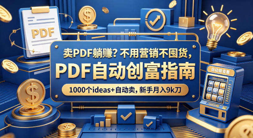 卖PDF躺賺？不用营销不囤货，PDF自动创富指南，1000个ideas+自动卖，新手月入9k刀【原创双语字幕】-90网