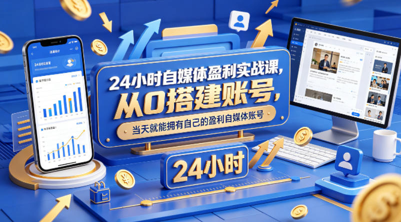 24小时自媒体盈利实战课，从0搭建账号，当天就能拥有自己的盈利自媒体账号-90网