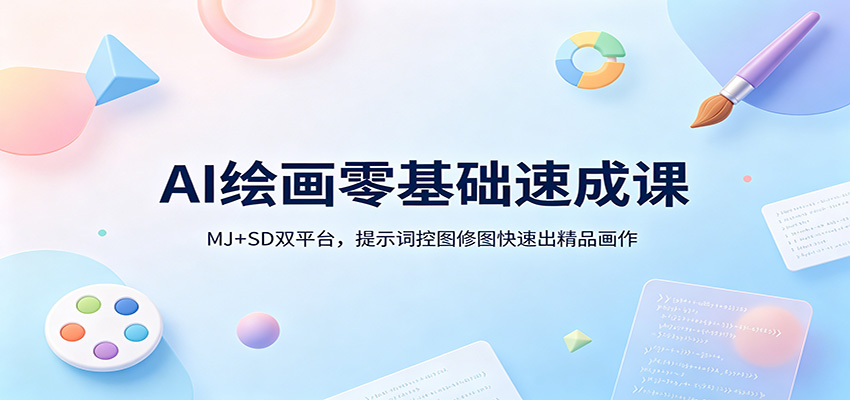 AI绘画零基础速成课：MJ+SD双平台，提示词控图修图快速出精品画作-极栈网络