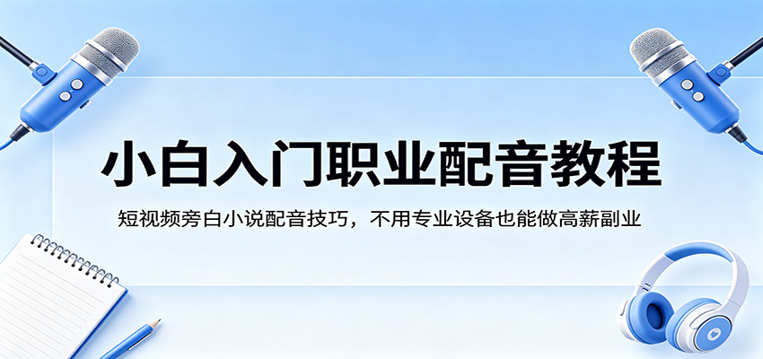 小白入门职业配音教程，短视频旁白小说配音技巧，不用专业设备也能做高薪副业-多课资源站
