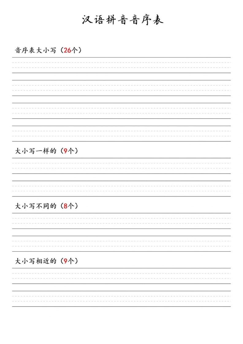 一年级下语文汉语拼音音序表-90网