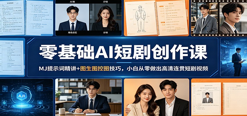 零基础AI短剧创作课：MJ提示词精讲+图生图控图技巧，小白从零做出高清连贯短剧视频-极栈网络