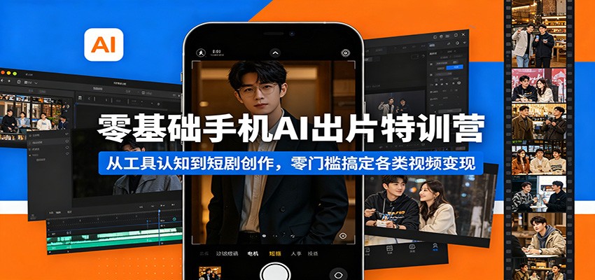 零基础手机AI出片特训营：从工具认知到短剧创作，零门槛搞定各类视频变现-极栈网络