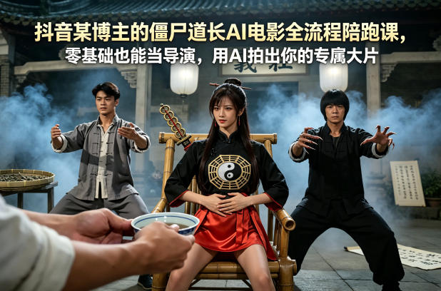 抖音某博主的僵尸道长AI电影全流程陪跑课，零基础也能当导演，用AI拍出你的专属大片-90网