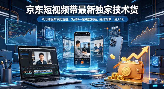 京东短视频带货最新独家技术，不用拍视频不用直播，2分钟一条爆款视频，操作简单，日入1k+【揭秘】-90网