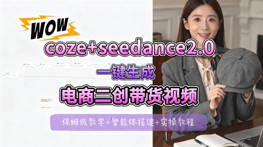 【Coze工作流搭建实操教程】seedance2.0+coze一键生成电商二创带货视频，全流程保姆级教学-90网