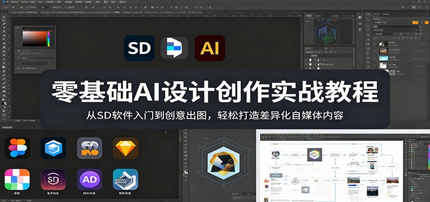 零基础AI设计创作实战教程：从SD软件入门到创意出图，轻松打造差异化自媒体内容-极栈网络