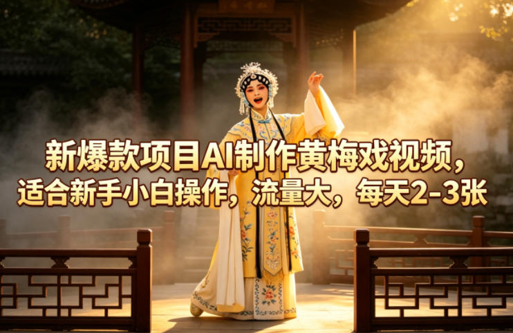 新爆款项目AI制作黄梅戏视频，适合新手小白操作，流量大，每天2-3张-优优云网创