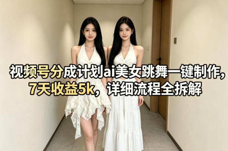 视频号分成计划ai美女跳舞一键制作，7天收益5k，详细流程全拆解-优优云网创