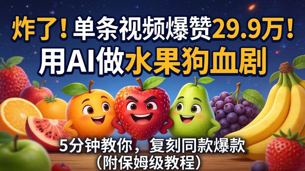 （18206期）炸了！单条视频爆赞 29.9 万！用 AI 做水果狗血剧，5 分钟教你，复刻同款爆款（附保姆级教程）-小白项目网
