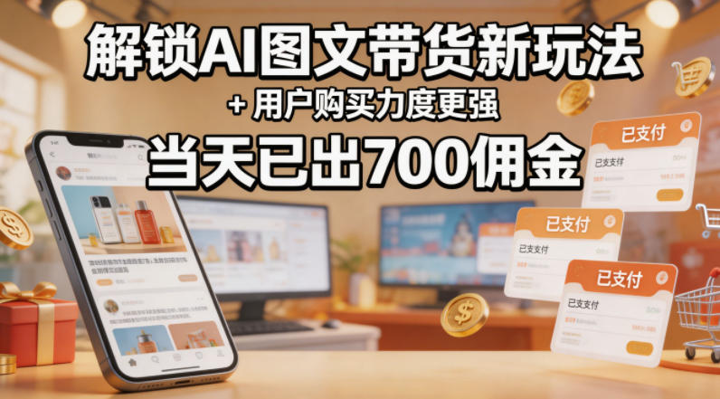 解锁ai图文带货新玩法+用户购买力度更强,当天已出700佣金,详细拆解-90网