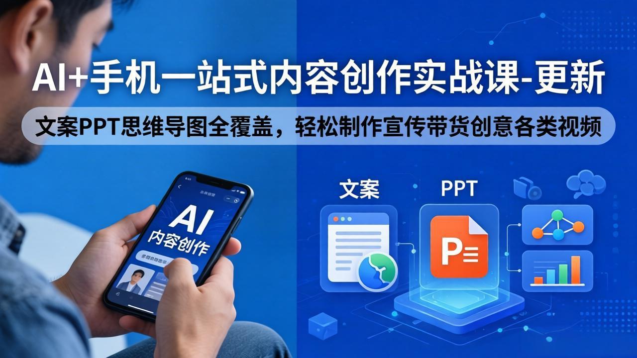 AI+手机一站式内容创作实战课-更新,文案PPT思维导图全覆盖,轻松制作宣传带货创意各类视频-羽桐社资源站