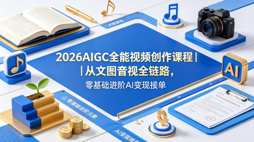 2026AIGC全能视频创作课程｜从文图音视全链路，零基础进阶AI变现接单-大伟资源网