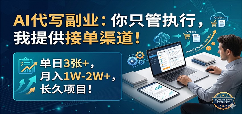 AI代写副业：你只管执行，我提供接单渠道！单日3张+，月入1W-2W+，长久项目-小白项目网