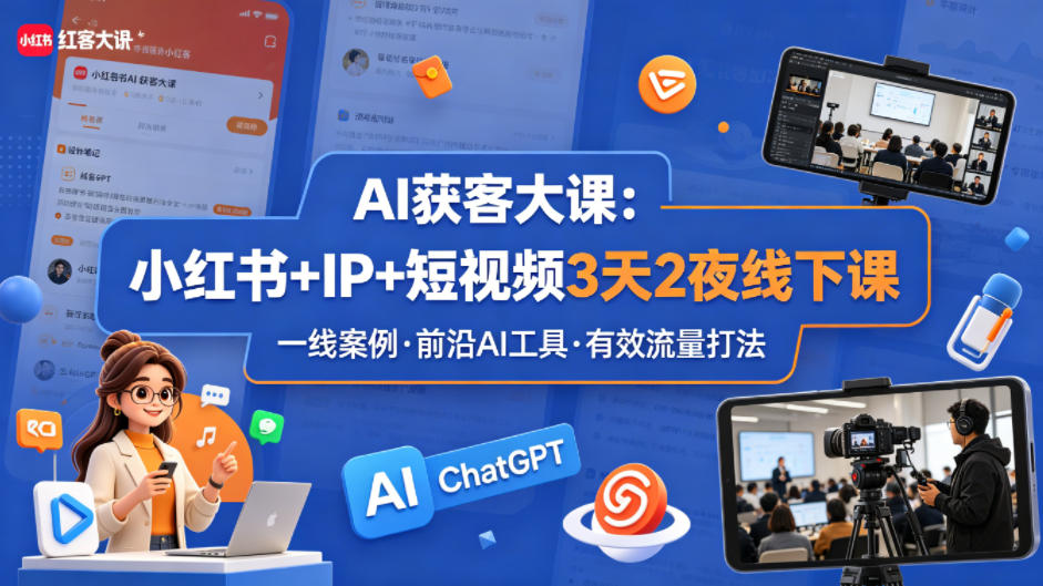 AI获客大课小红书+IP+短视频3天2夜线下课,用最真实的一线案例,最前沿的AI工具,最有效的流量打法-90网