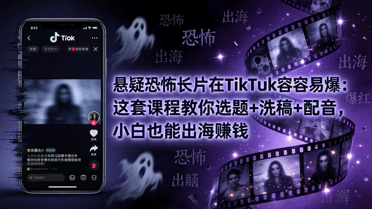 悬疑恐怖长片在TikTok最容易爆:这套课程教你选题+洗稿+配音,小白也能出海赚钱-羽桐社资源站