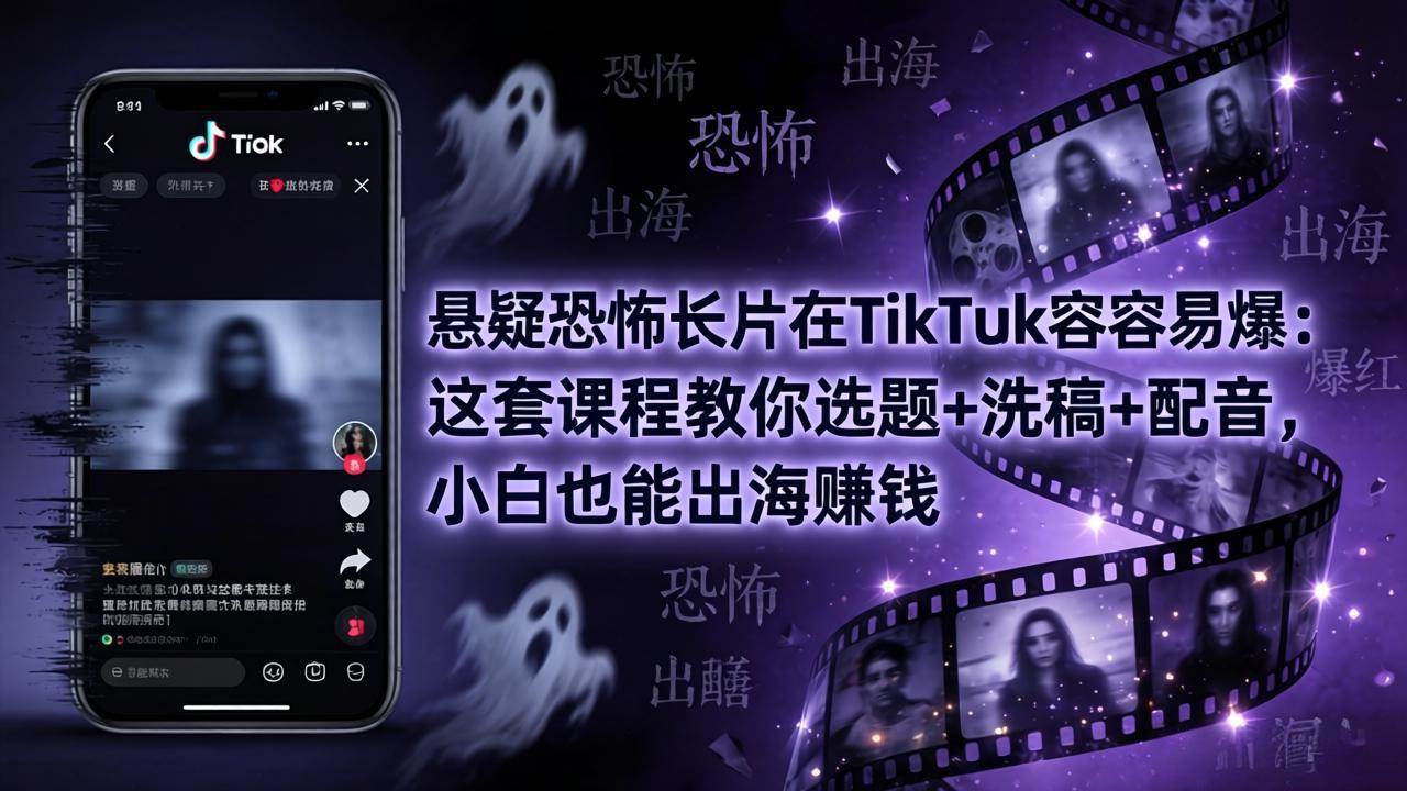 （18220期）悬疑恐怖长片在TikTok最容易爆：这套课程教你选题+洗稿+配音，小白也能出海赚钱-小白项目网