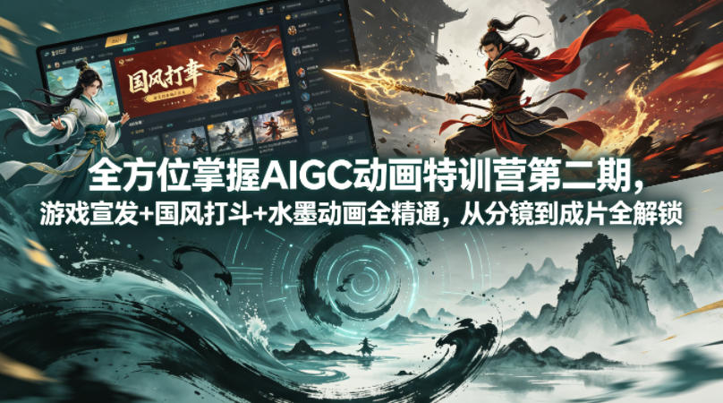 全方位掌握AIGC动画特训营第二期，游戏宣发+国风打斗+水墨动画全精通，从分镜到成片全解锁-优优云网创