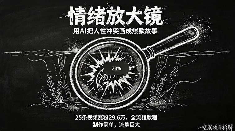 AI制作“情绪放大镜“视频，25条视频涨粉29.6W粉，流量巨大，制作简单，全流程教程-优优云网创