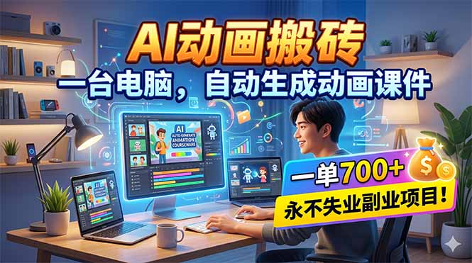 AI动画搬砖,一台电脑,自动生成动画课件,一单800+ 永不失业副业项目!-羽桐社资源站