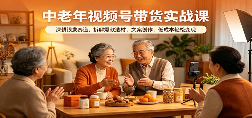 中老年视频号带货实战课：深耕银发赛道，拆解爆款选材，文案创作，低成本轻松变现-优优云网创