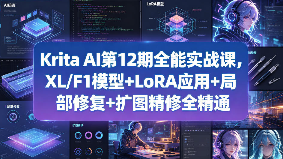 Krita AI第12期全能实战课,XL/F1模型+LoRA应用+局部修复+扩图精修全精通-90网