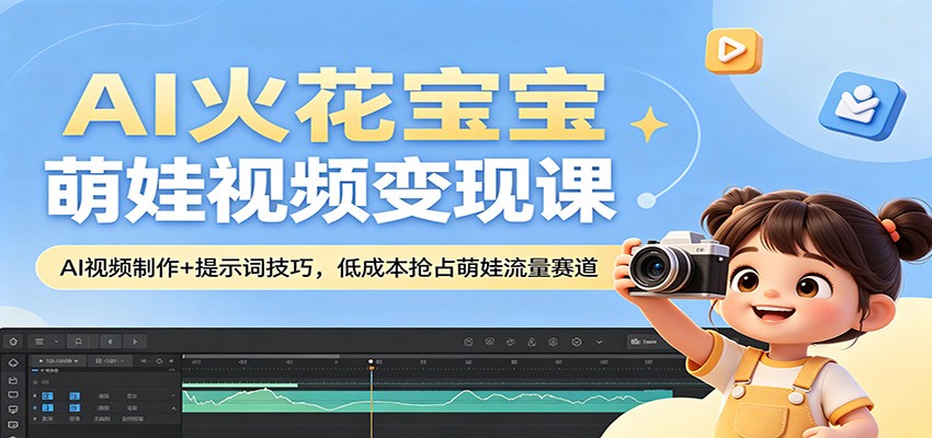 AI火花宝宝萌娃视频变现课：AI视频制作+提示词技巧，低成本抢占萌娃流量赛道-极栈网络