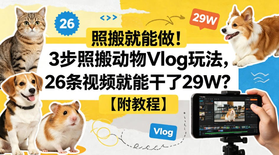 照搬就能做！3步照搬动物Vlog玩法，26条视频就能干了29W？【附教程】【赠coze一键生成工作流】-优优云网创