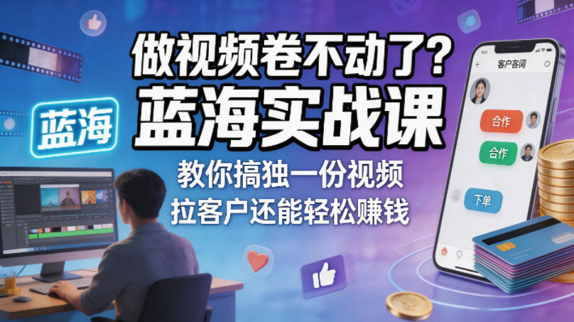 做视频卷不动了？蓝海实战课教你搞独一份视频，拉客户还能轻松賺钱！【原创双语字幕】-90网
