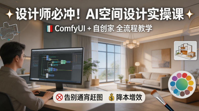 设计师必冲！AI空间设计实操课，ComfyUI+自创家全教学，告别通宵赶图，降本增效亿创资源网_优质资源分享平台_一站式资源获取亿创资源网 | 优质资源分享平台_一站式资源获取