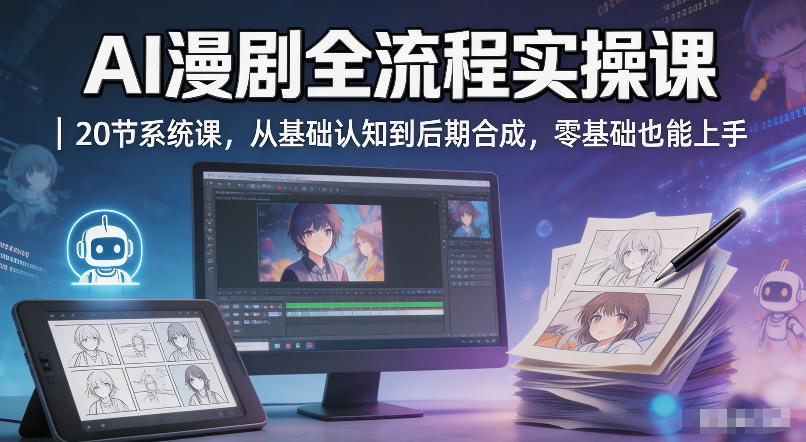AI漫剧全流程实操课|20节系统课,从基础认知到后期合成,零基础也能上手-90网