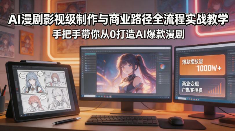 AI漫剧影视级制作与商业路径全流程实战教学,手带你从0打造AI爆款漫剧-90网
