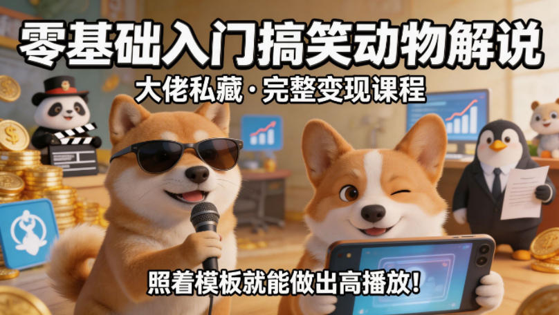 零基础入门搞笑动物解说，大佬私藏完整变现课程，照着模板就能做出高播放-90网