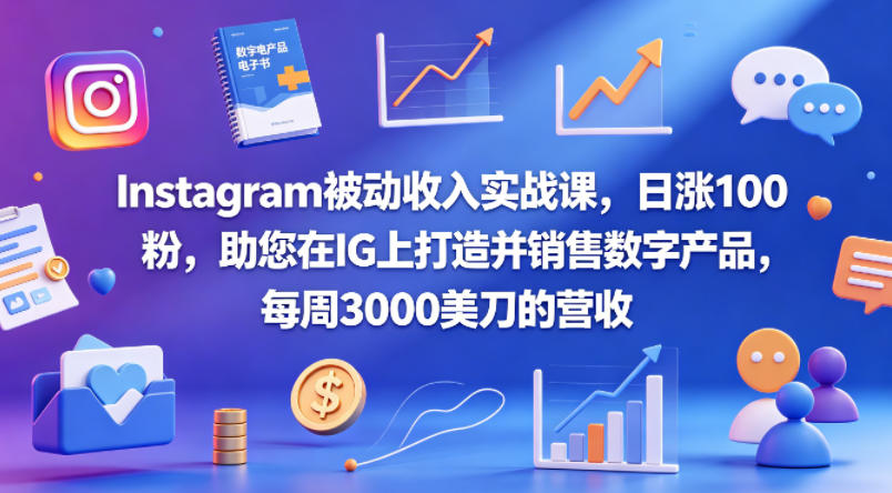 Instagram被动收入实战课，日涨100粉，助您在IG上打造并销售数字产品，每周3000美刀的营收【原创双语字幕】-小白项目网