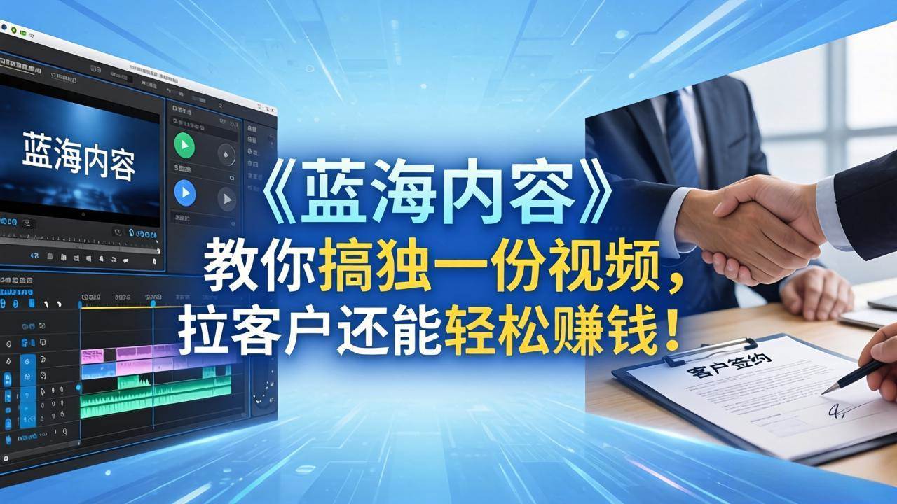 （18301期）做视频卷不动了？《蓝海内容》教你搞独一份视频，拉客户还能轻松赚钱！-极栈网络